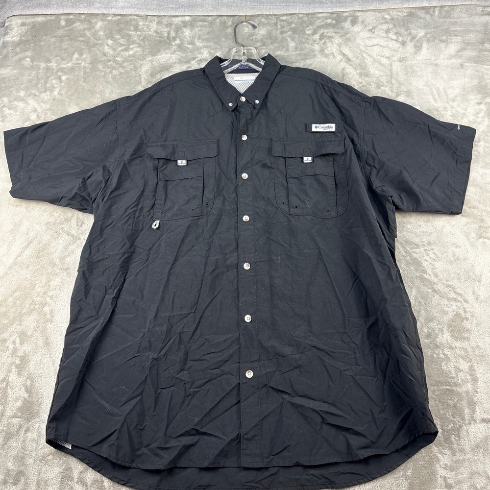 Columbia Shirt Mens XL Bahama II Black PFG Short Sleeve Button Down EUC